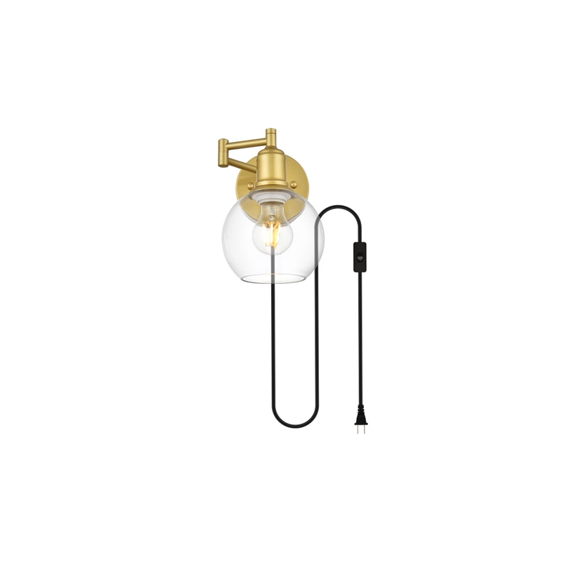 Living District Caspian 1-Light Metal Plug-in Wall Sconce in Brass/Clear