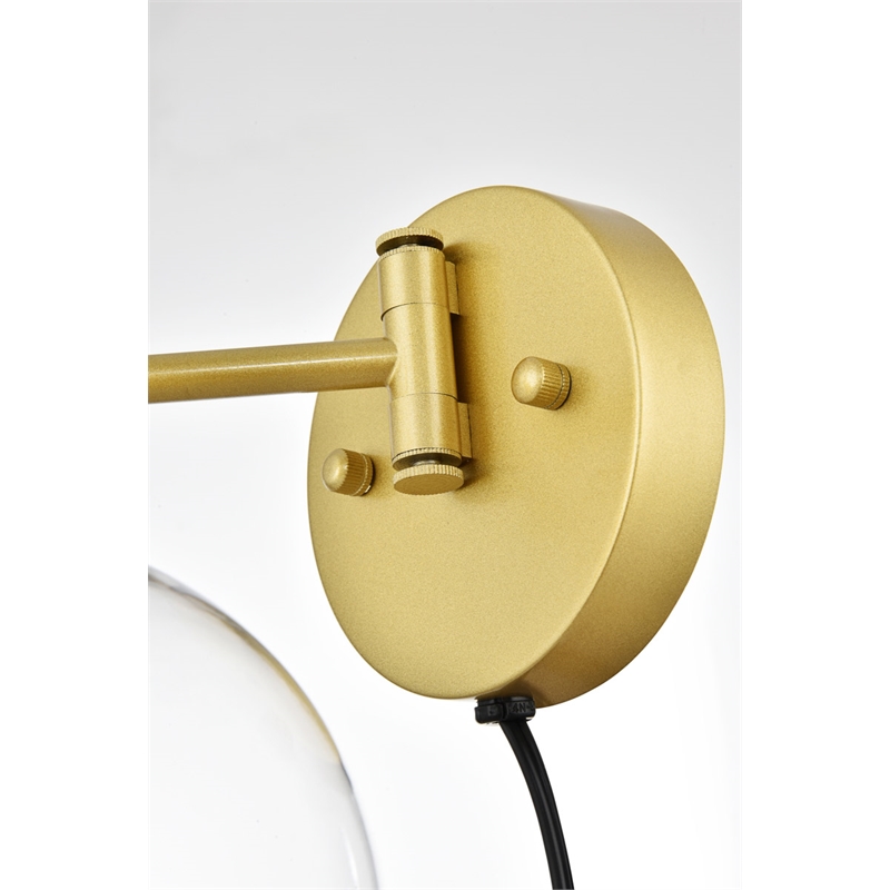 Living District Caspian 1-Light Metal Plug-in Wall Sconce in Brass/Clear