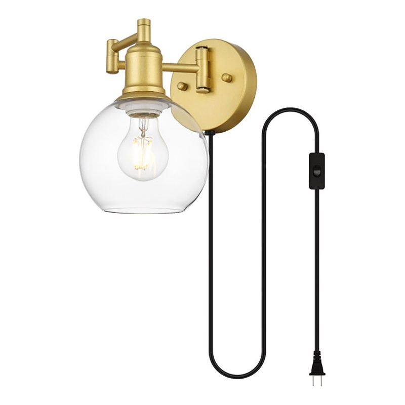 Living District Caspian 1-Light Metal Plug-in Wall Sconce in Brass/Clear