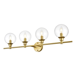 Living District Jaelynn 4-Light Iron & Glass Bath Sconce in Brass/Clear