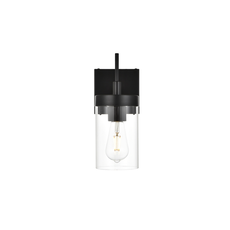 Living District Benny 1-Light Iron & Glass Bath Sconce in Black/Clear