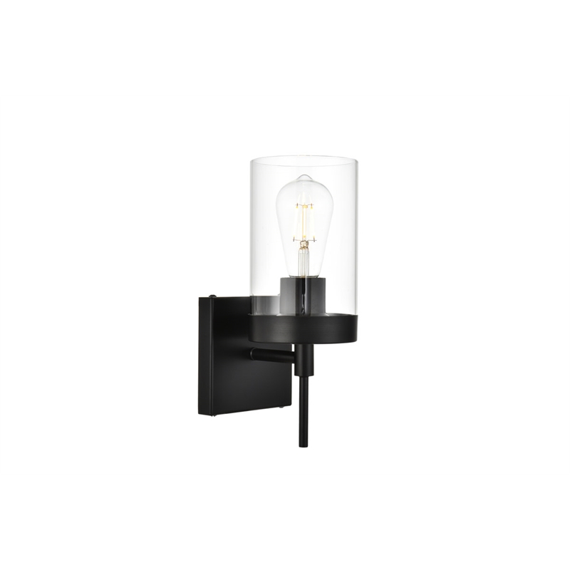Living District Benny 1-Light Iron & Glass Bath Sconce in Black/Clear