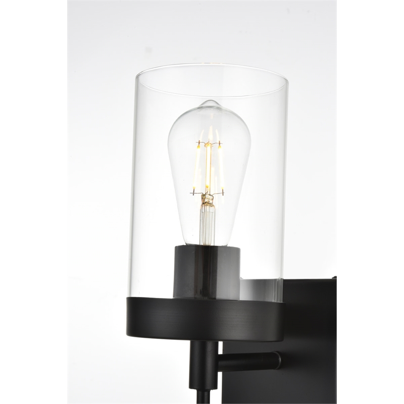 Living District Benny 1-Light Iron & Glass Bath Sconce in Black/Clear