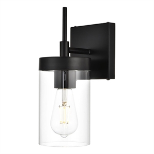 Living District Benny 1-Light Iron & Glass Bath Sconce in Black/Clear