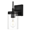 Living District Benny 1-Light Iron & Glass Bath Sconce in Black/Clear