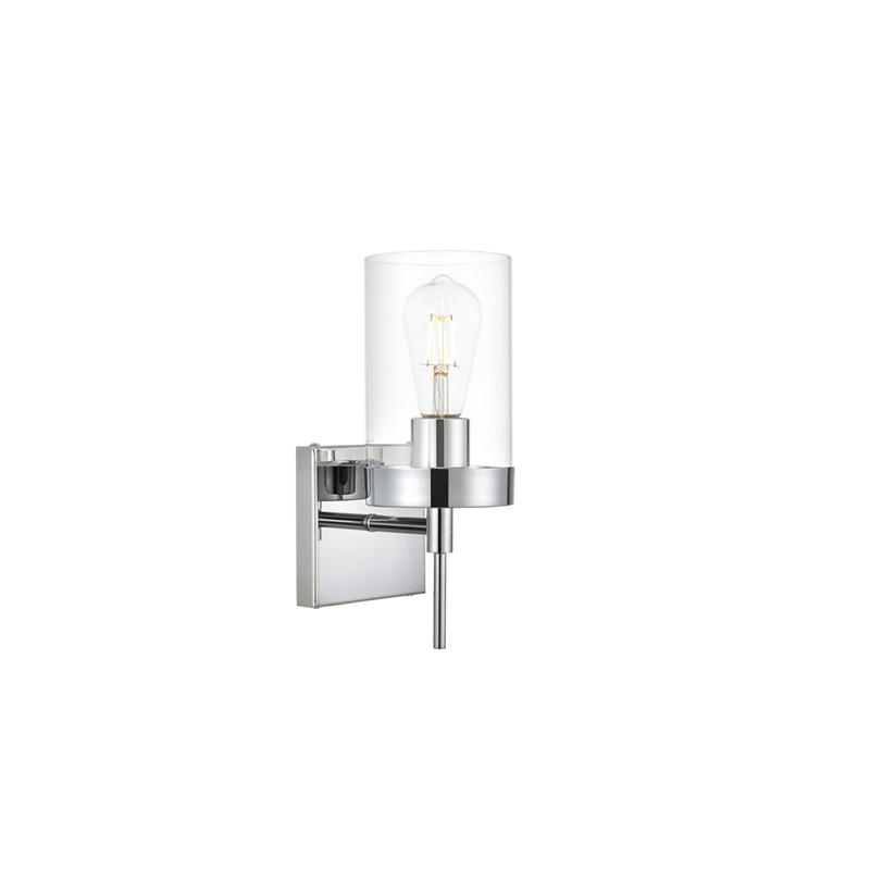 Living District Benny 1-Light Iron & Glass Bath Sconce in Chrome/Clear