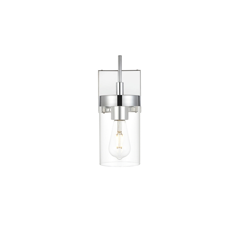 Living District Benny 1-Light Iron & Glass Bath Sconce in Chrome/Clear