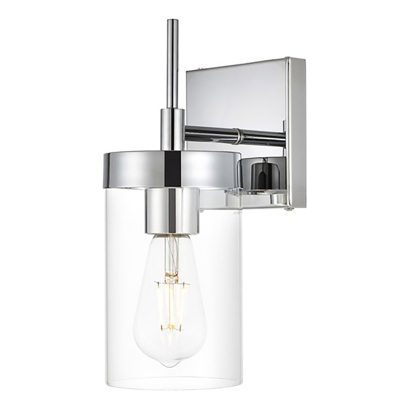 Living District Benny 1-Light Iron & Glass Bath Sconce in Chrome/Clear
