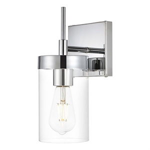 Living District Benny 1-Light Iron & Glass Bath Sconce in Chrome/Clear