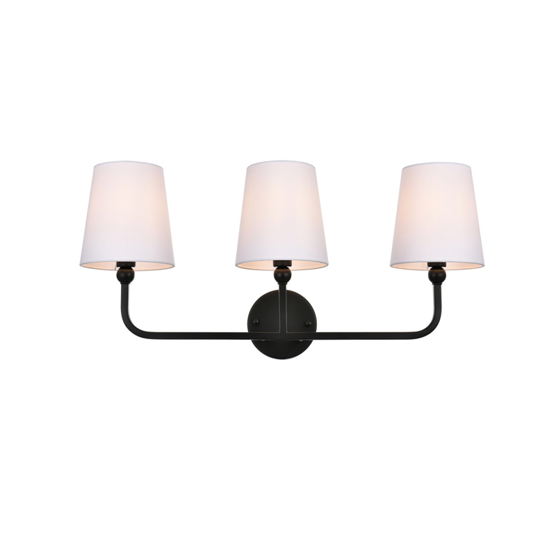 Living District Colson 3-Light Metal & Fabric Bath Sconce in Black/White