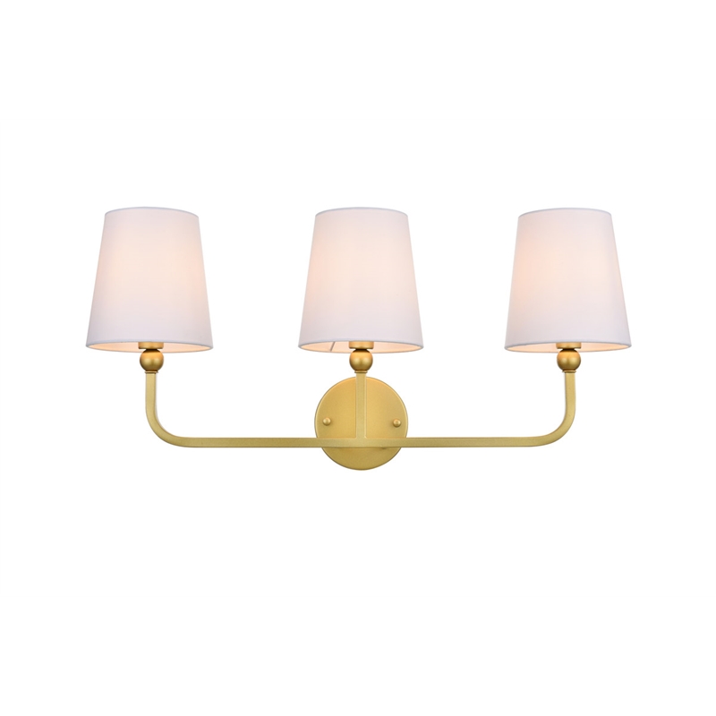 Living District Colson 3-Light Metal & Fabric Bath Sconce in Brass/White