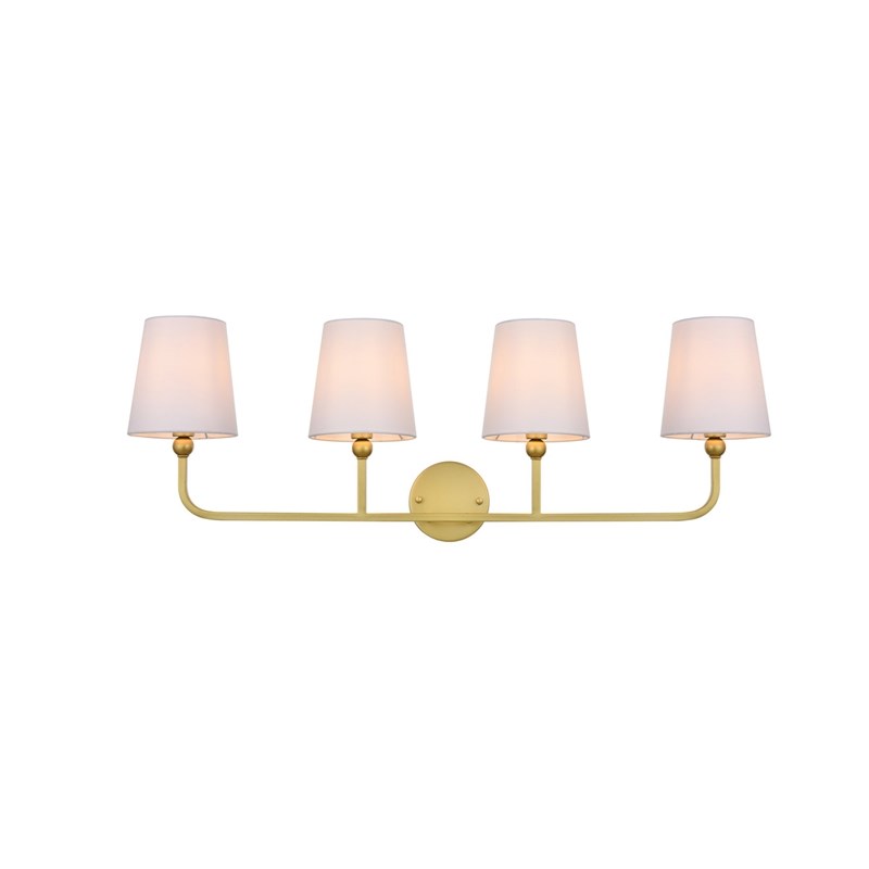 Living District Colson 4-Light Metal & Fabric Bath Sconce in Brass/White