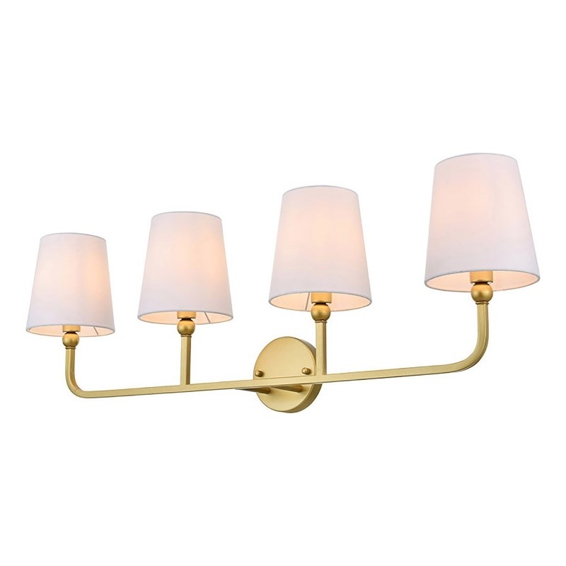 Living District Colson 4-Light Metal & Fabric Bath Sconce in Brass/White