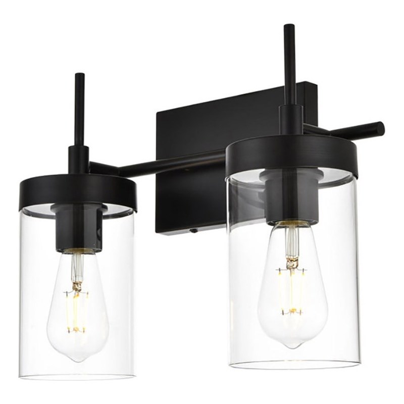 Living District Benny 2-Light Iron & Glass Bath Sconce in Black/Clear