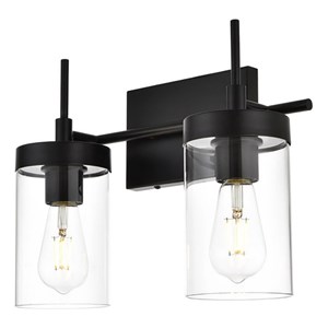 Living District Benny 2-Light Iron & Glass Bath Sconce in Black/Clear