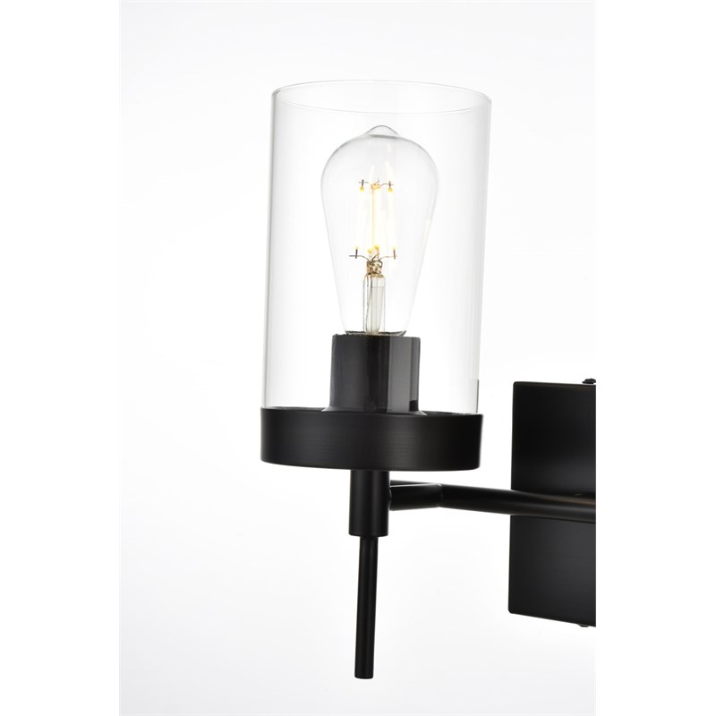 Living District Benny 2-Light Iron & Glass Bath Sconce in Black/Clear