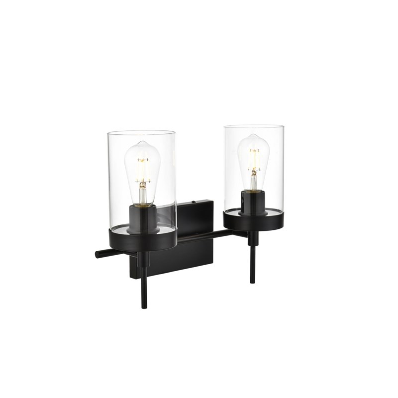 Living District Benny 2-Light Iron & Glass Bath Sconce in Black/Clear