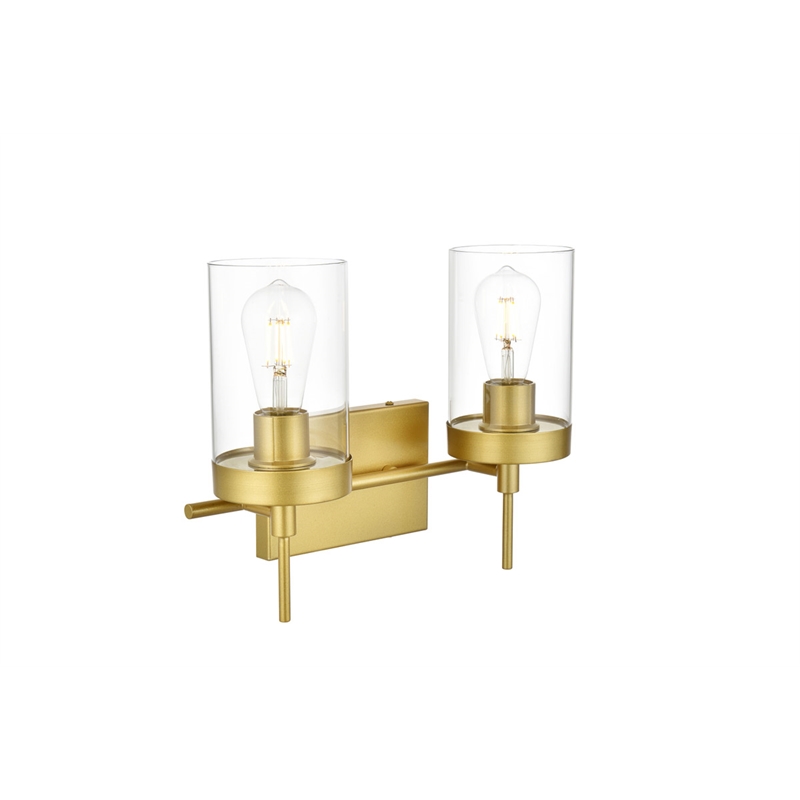 Living District Benny 2-Light Iron & Glass Bath Sconce in Brass/Clear