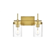 Living District Benny 2-Light Iron & Glass Bath Sconce in Brass/Clear