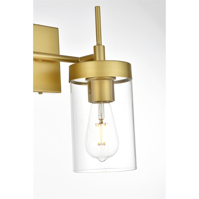 Living District Benny 2-Light Iron & Glass Bath Sconce in Brass/Clear