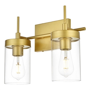 Living District Benny 2-Light Iron & Glass Bath Sconce in Brass/Clear