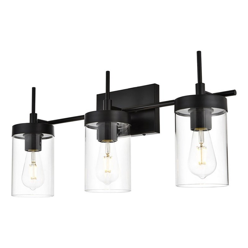 Living District Benny 3-Light Iron & Glass Bath Sconce in Black/Clear