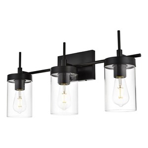 Living District Benny 3-Light Iron & Glass Bath Sconce in Black/Clear