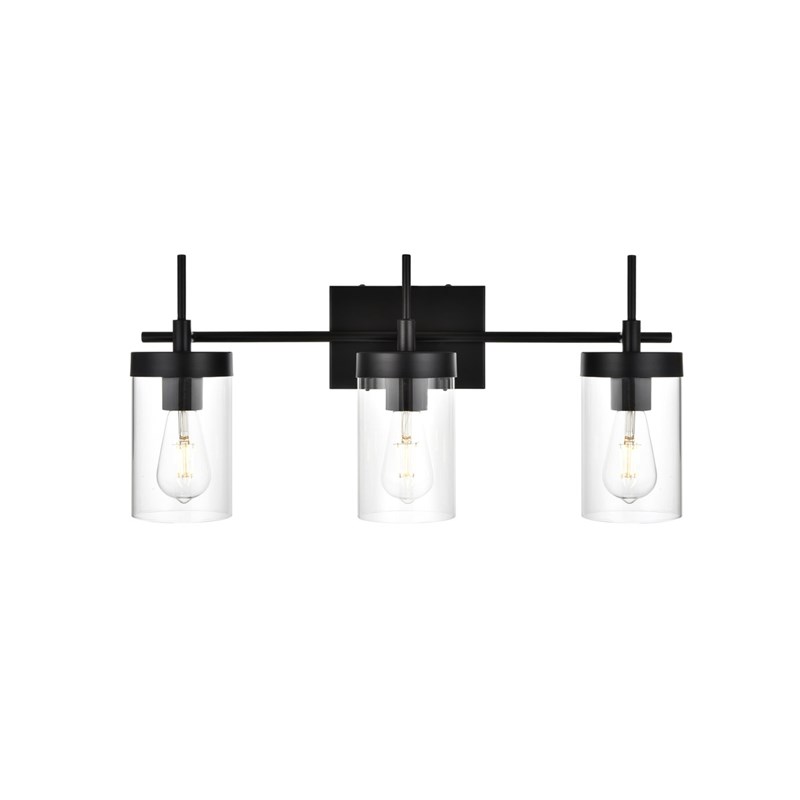 Living District Benny 3-Light Iron & Glass Bath Sconce in Black/Clear