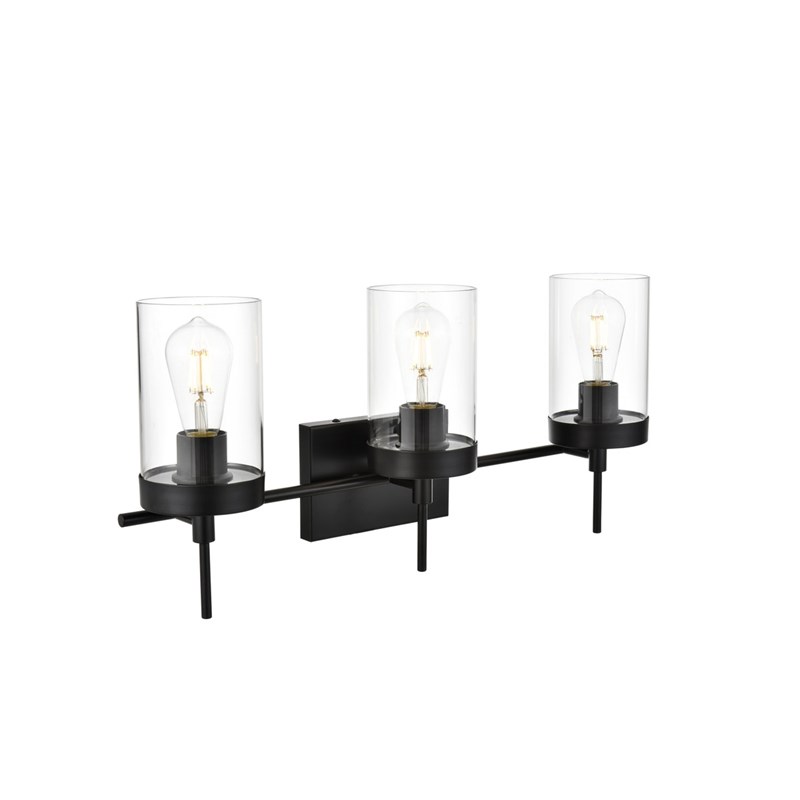 Living District Benny 3-Light Iron & Glass Bath Sconce in Black/Clear