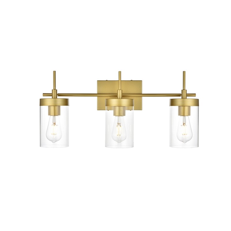 Living District Benny 3-Light Iron & Glass Bath Sconce in Brass/Clear