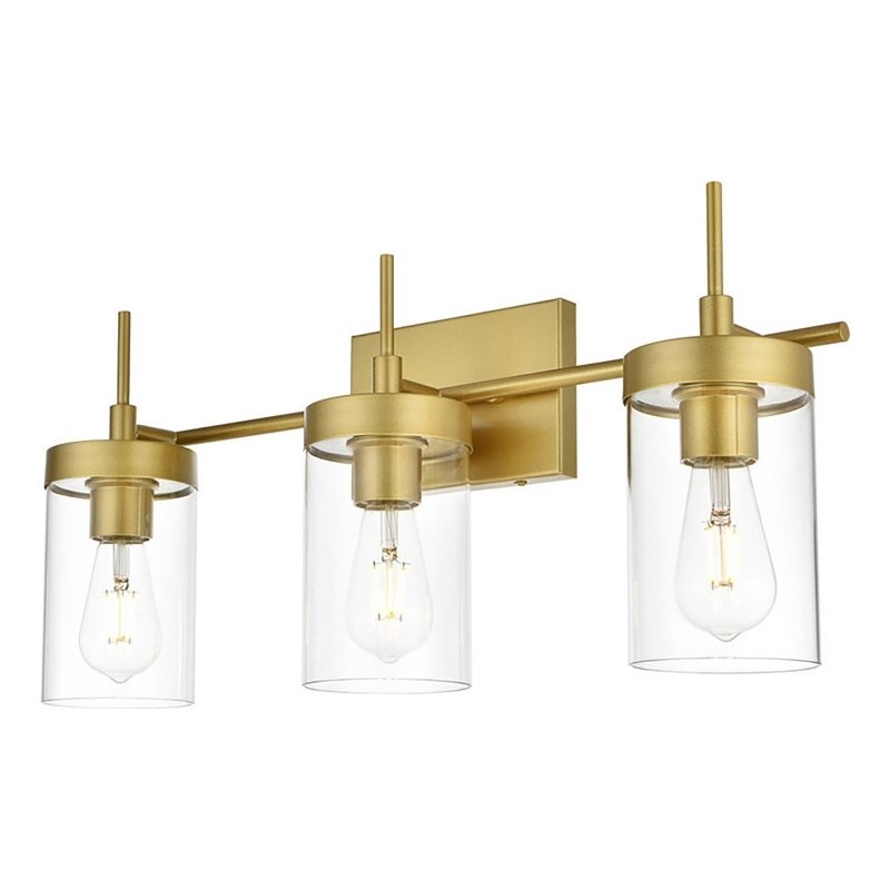 Living District Benny 3-Light Iron & Glass Bath Sconce in Brass/Clear
