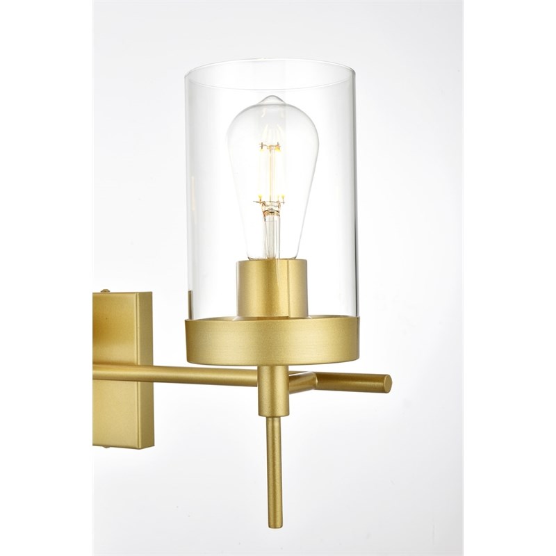 Living District Benny 3-Light Iron & Glass Bath Sconce in Brass/Clear