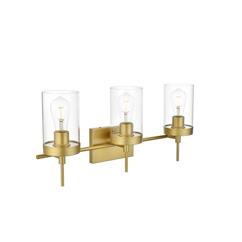 Living District Benny 3-Light Iron & Glass Bath Sconce in Brass/Clear
