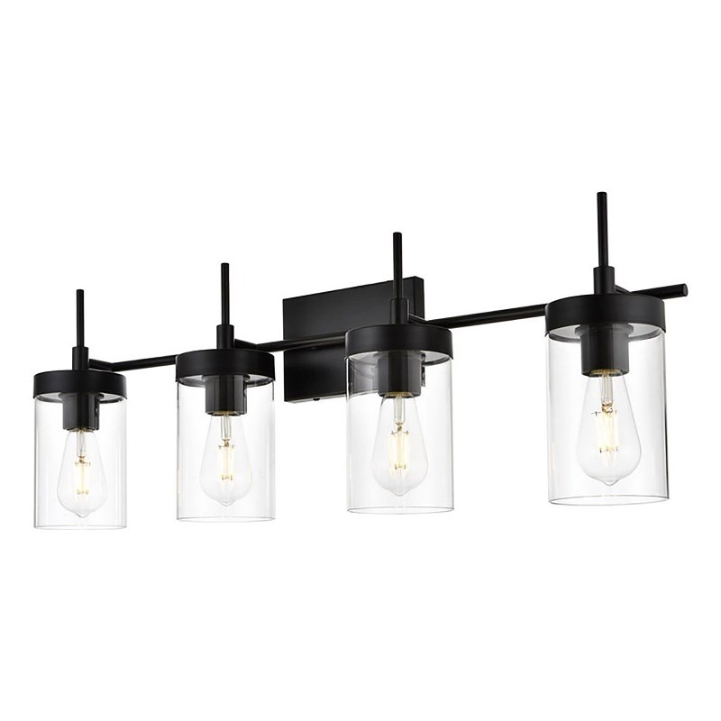Living District Benny 4-Light Iron & Glass Bath Sconce in Black/Clear