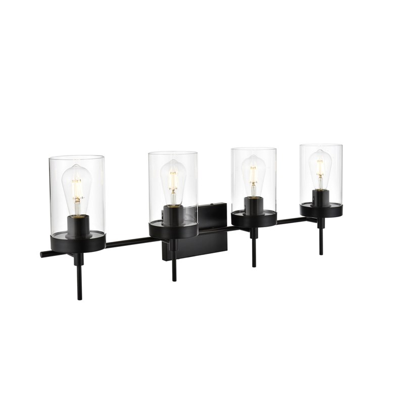 Living District Benny 4-Light Iron & Glass Bath Sconce in Black/Clear