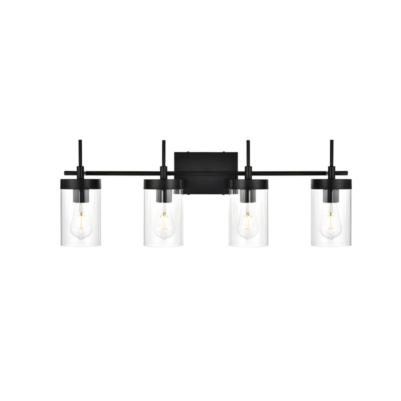 Living District Benny 4-Light Iron & Glass Bath Sconce in Black/Clear
