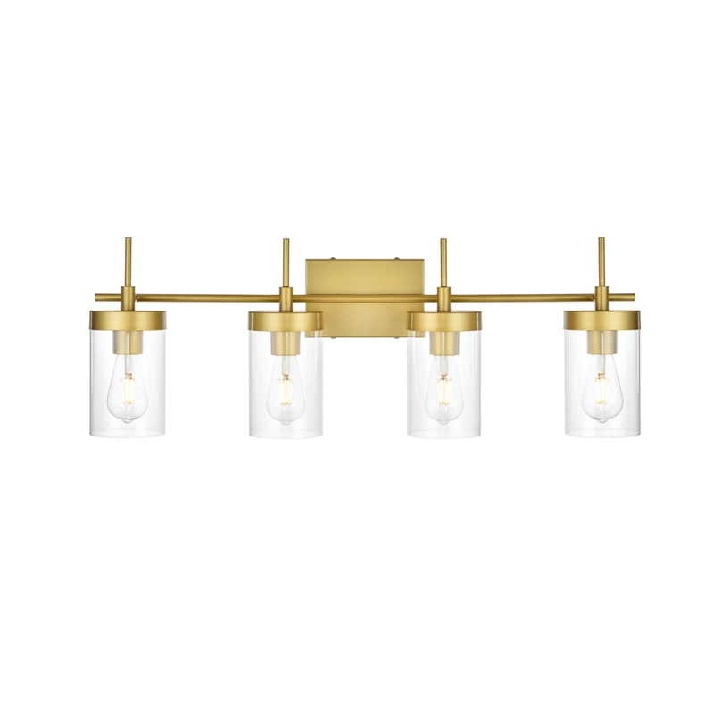 Living District Benny 4-Light Iron & Glass Bath Sconce in Brass/Clear