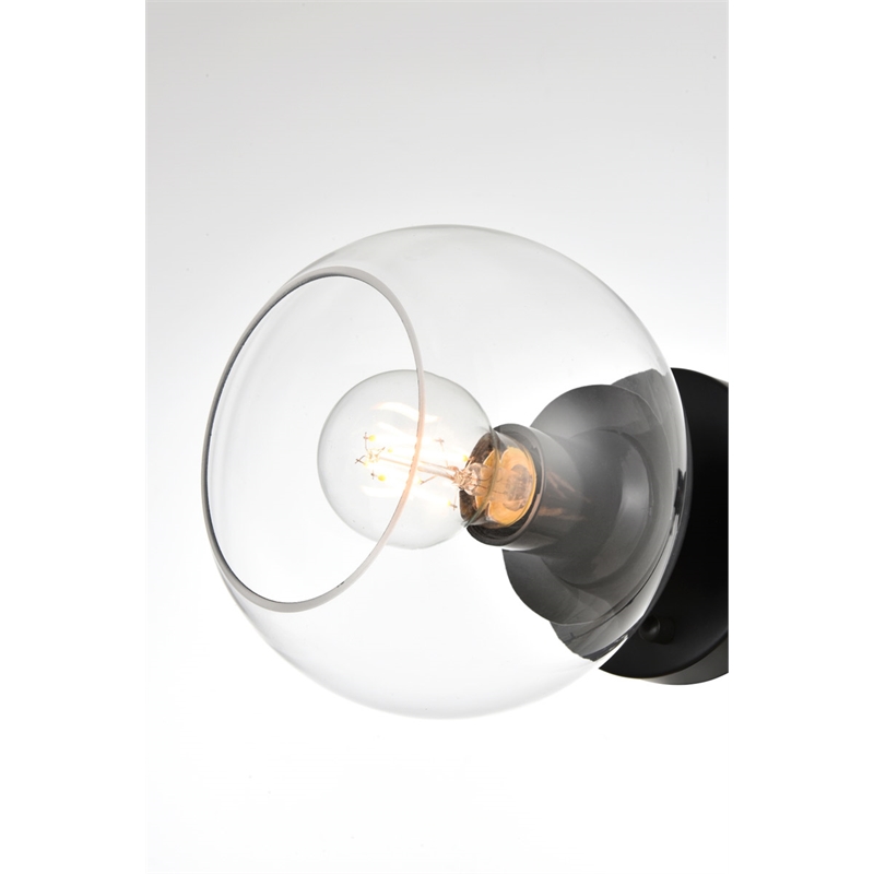 Living District Rogelio 1-Light Iron & Glass Bath Sconce in Black/Clear
