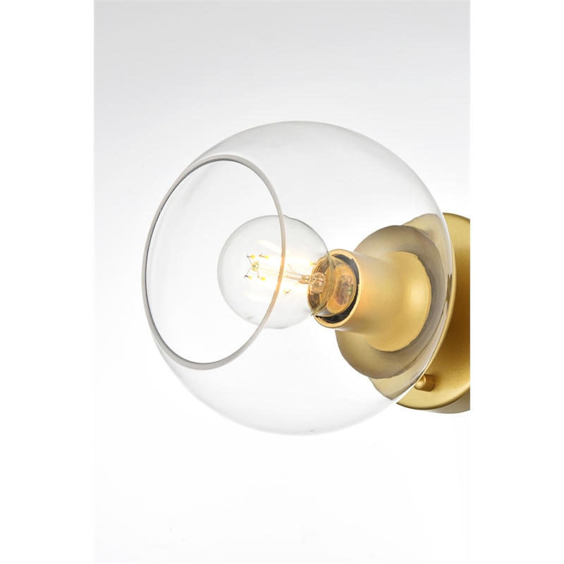 Living District Rogelio 1-Light Iron & Glass Bath Sconce in Brass/Clear