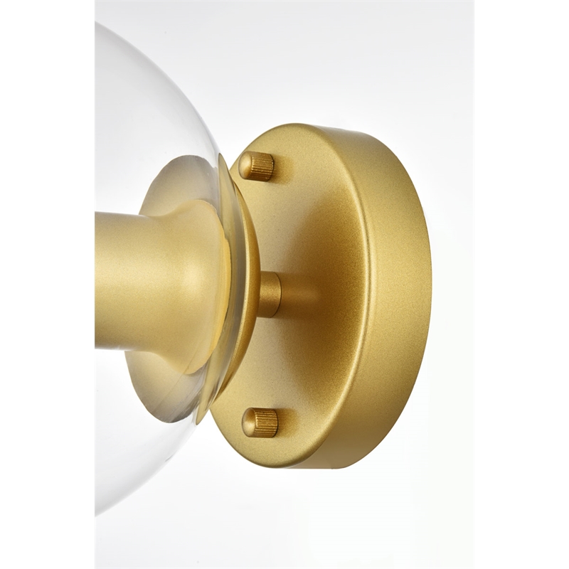 Living District Rogelio 1-Light Iron & Glass Bath Sconce in Brass/Clear