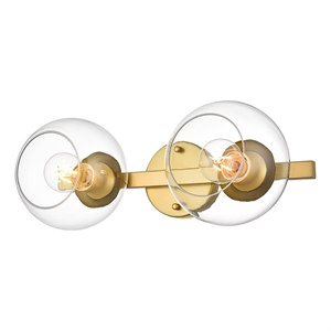 Living District Rogelio 2-Light Iron & Glass Bath Sconce in Brass/Clear