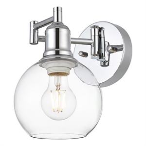 Living District Davian 1-Light Metal/Glass Swing Arm Wall Sconce in Chrome/Clear