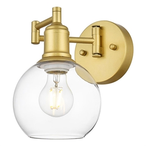 Living District Davian 1-Light Metal/Glass Swing Arm Wall Sconce in Brass/Clear