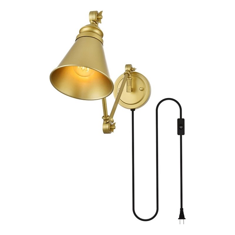 Living District Van 1-Light Metal Plug-in Wall Sconce in Brass