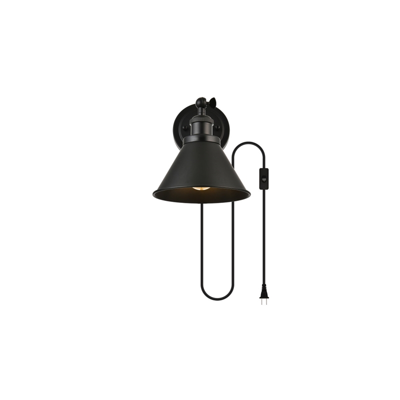 Living District Blaise 1-Light Metal Plug-in Wall Sconce in Black