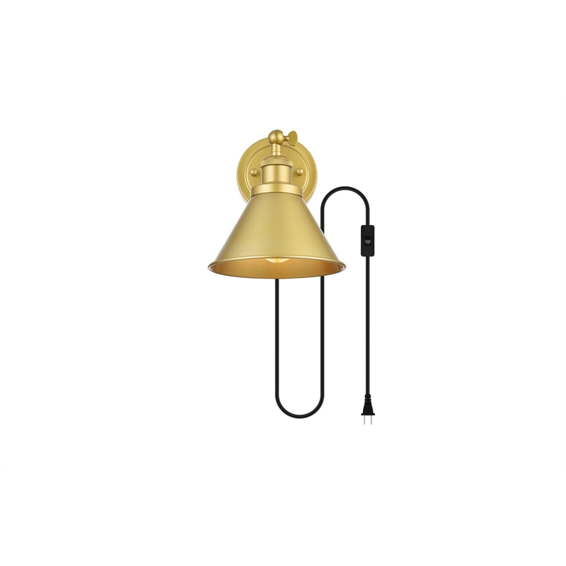 Living District Blaise 1-Light Metal Plug-in Wall Sconce in Brass