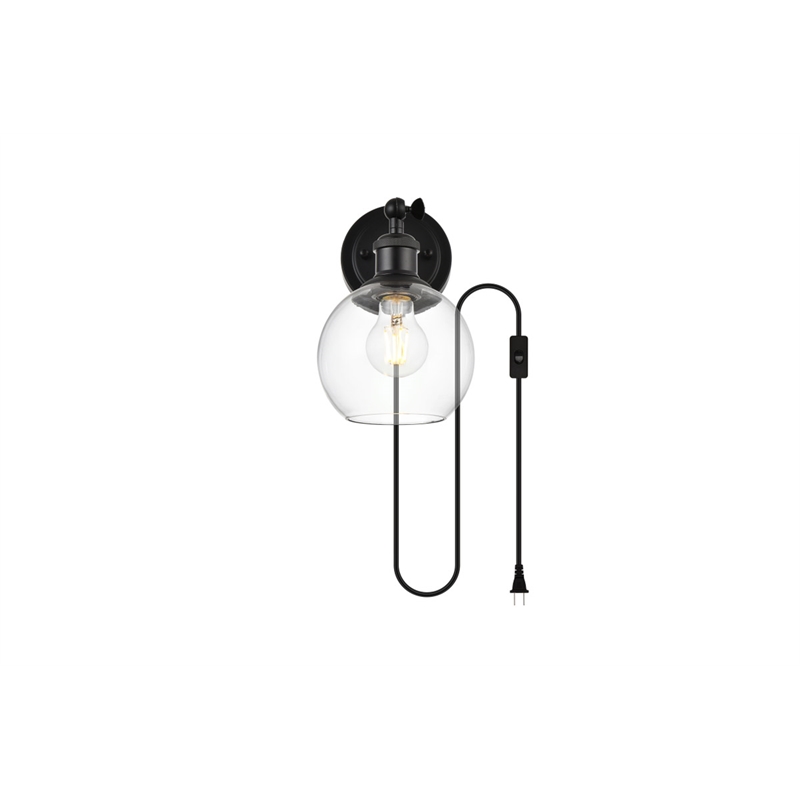 Living District Wesson 1-Light Metal Plug-in Wall Sconce in Black/Clear