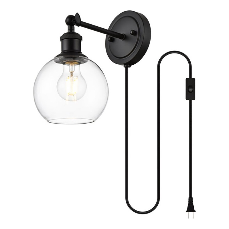 Living District Wesson 1-Light Metal Plug-in Wall Sconce in Black/Clear