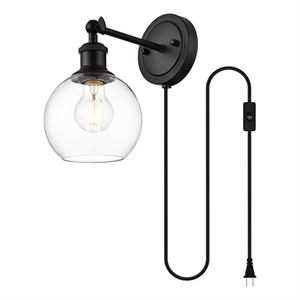 Living District Wesson 1-Light Metal Plug-in Wall Sconce in Black/Clear