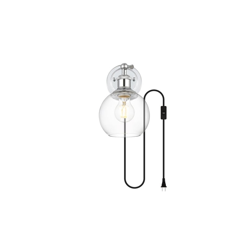 Living District Wesson 1-Light Metal Plug-in Wall Sconce in Chrome/Clear
